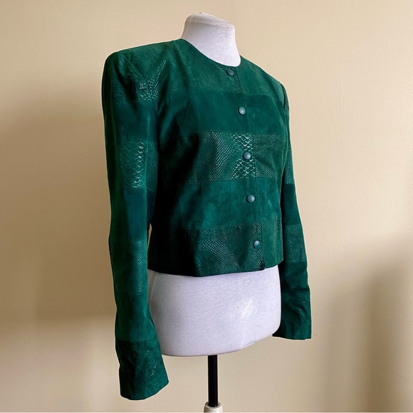 vintage 80s forest green suede jacket - Picture 9 of 15